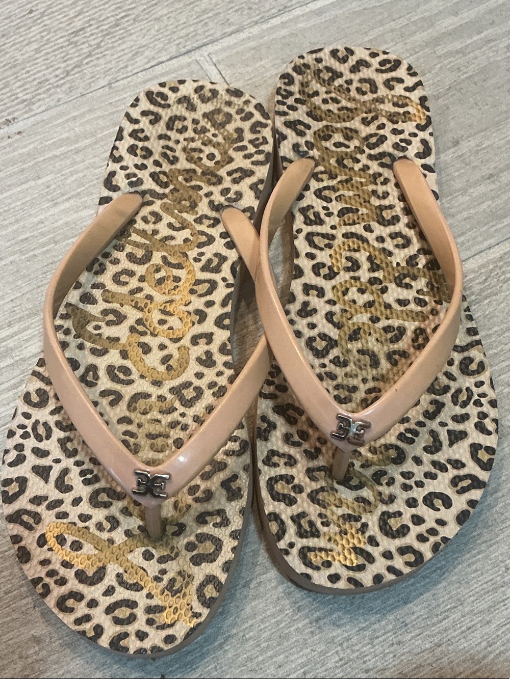 Sam Edelman Nude Straps Leopard Print Flip Flop Sandals Women’s Sz 7